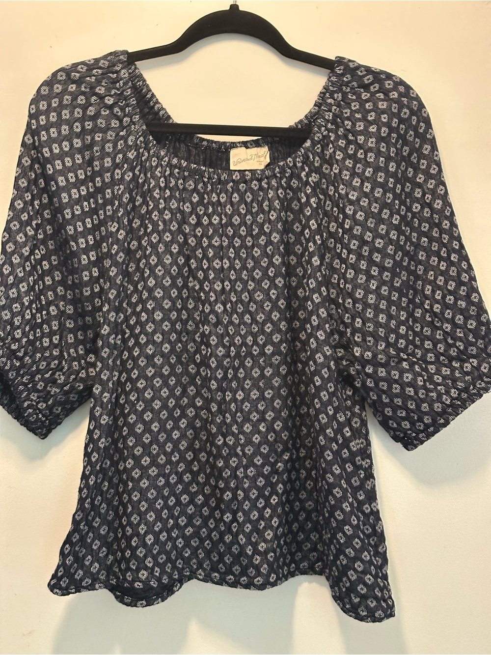 Universal Thread Navy Blue Printed Peasant Blouse
